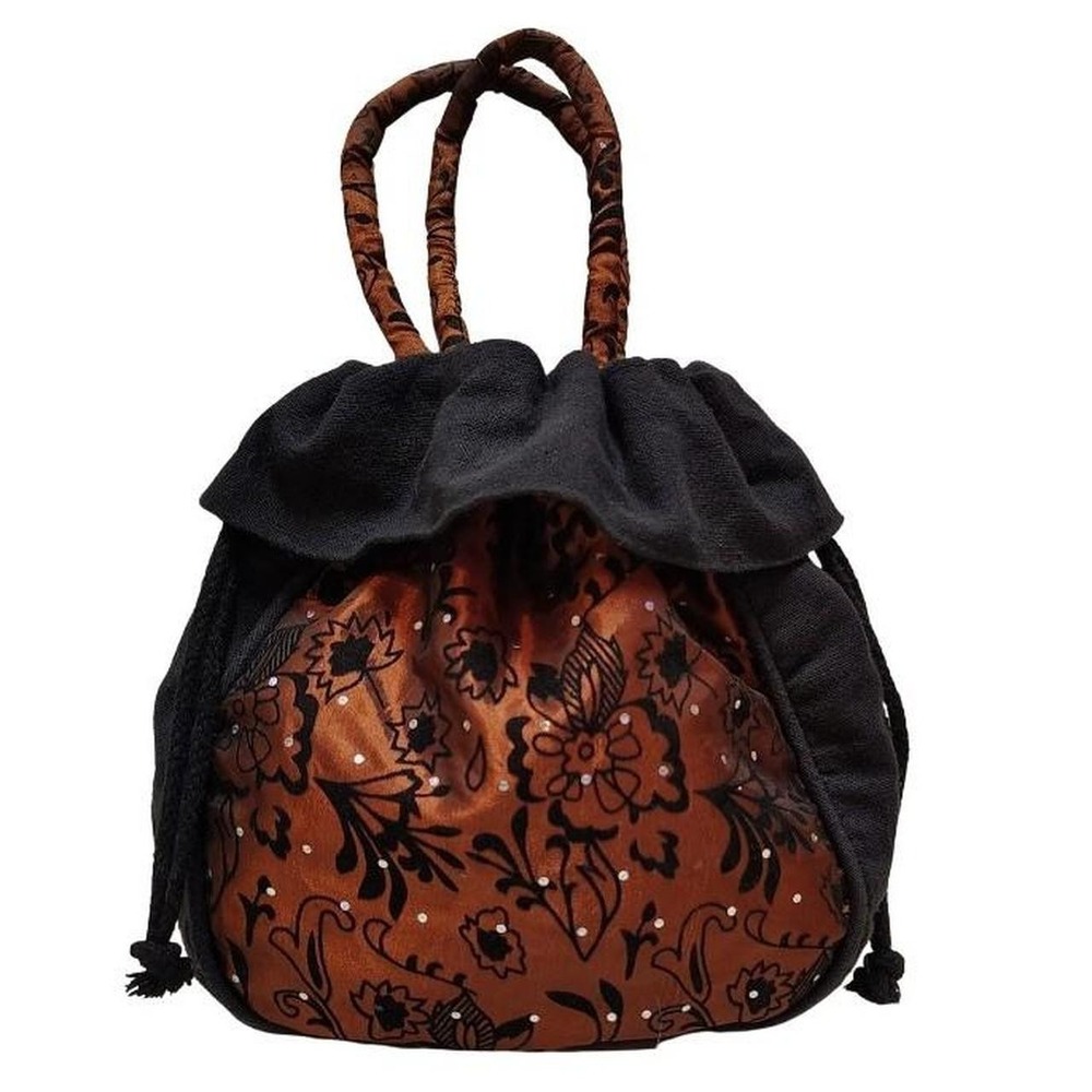 Viictoorian Goth Satin Lace Cinching Cloth Handbag Bronze Black Embellished Boho